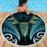 Aotearoa Pounamu Niho Beach Blanket Silver Fern Mix Maori Pattern - Turquoise LT14 - Polynesian Pride