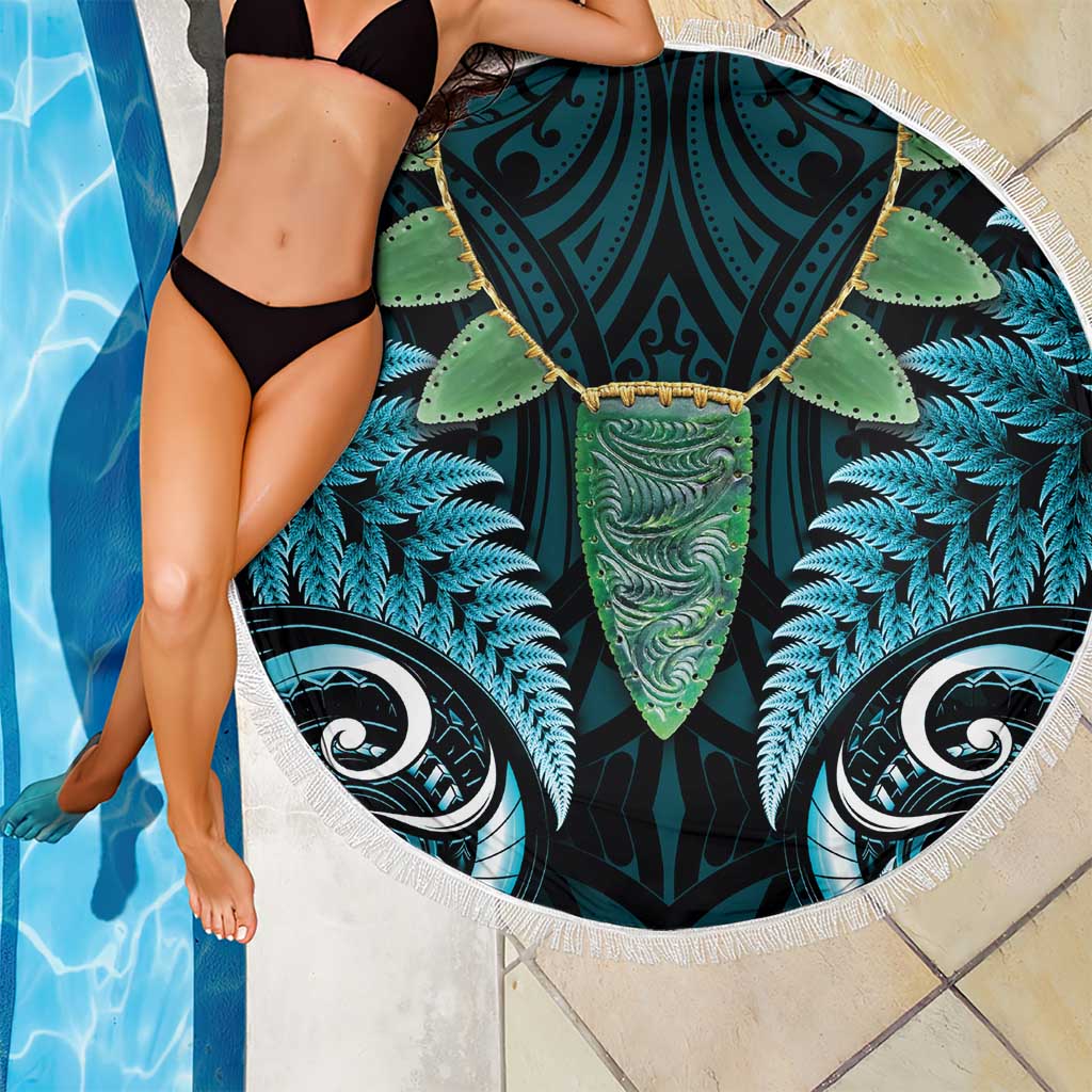 Aotearoa Pounamu Niho Beach Blanket Silver Fern Mix Maori Pattern - Turquoise LT14 - Polynesian Pride