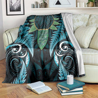 Aotearoa Pounamu Niho Blanket Silver Fern Mix Maori Pattern - Turquoise LT14 Turquoise - Polynesian Pride