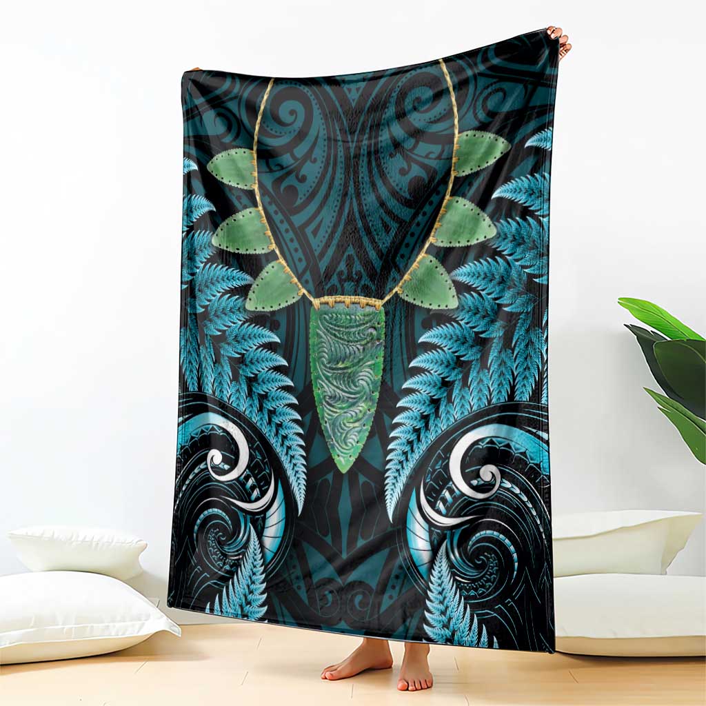 Aotearoa Pounamu Niho Blanket Silver Fern Mix Maori Pattern - Turquoise LT14 - Polynesian Pride