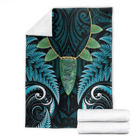 Aotearoa Pounamu Niho Blanket Silver Fern Mix Maori Pattern - Turquoise LT14 - Polynesian Pride