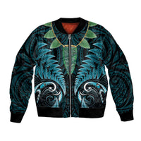 Aotearoa Pounamu Niho Bomber Jacket Silver Fern Mix Maori Pattern - Turquoise LT14 Unisex Turquoise - Polynesian Pride
