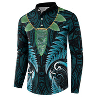 Aotearoa Pounamu Niho Button Sweatshirt Silver Fern Mix Maori Pattern - Turquoise LT14 - Polynesian Pride