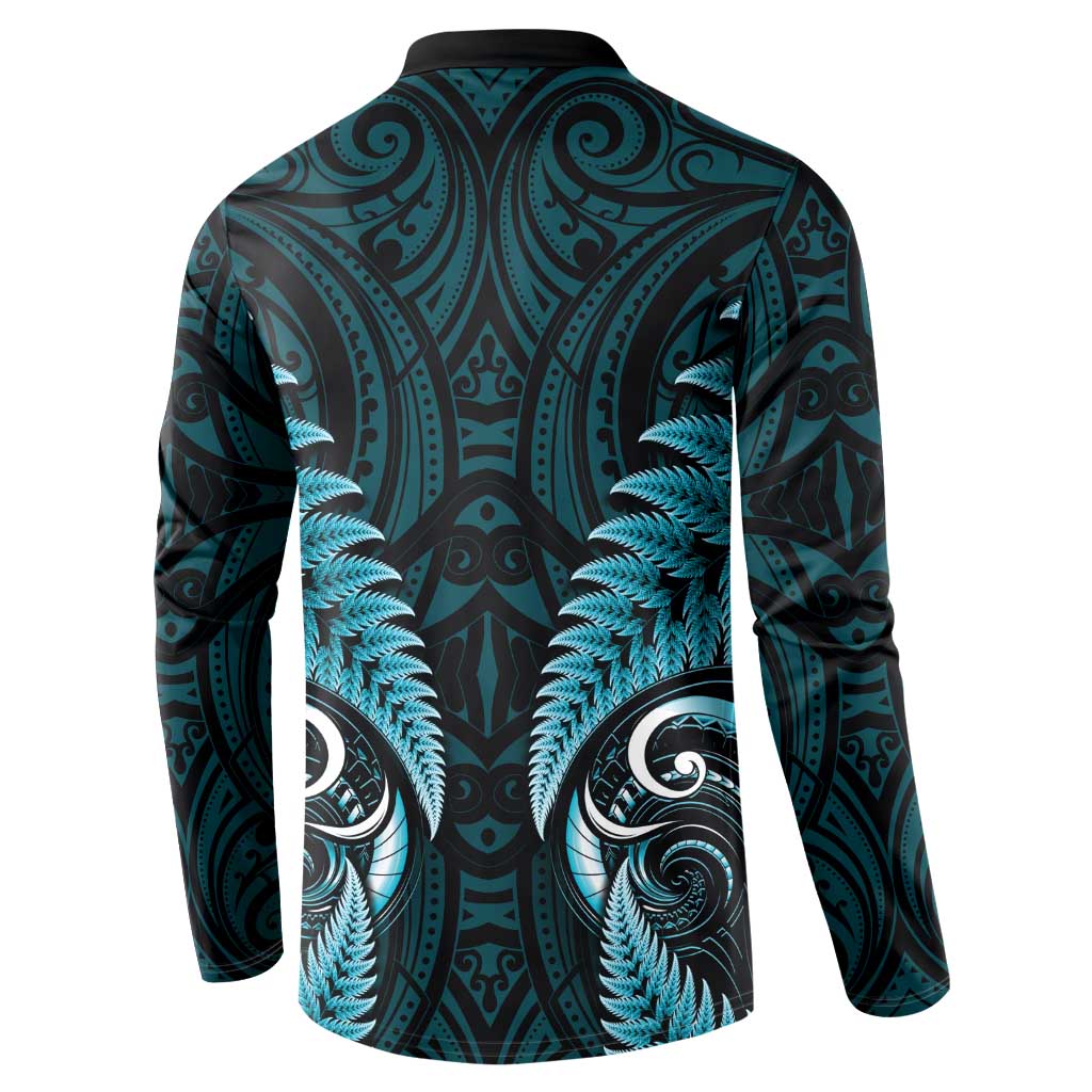 Aotearoa Pounamu Niho Button Sweatshirt Silver Fern Mix Maori Pattern - Turquoise LT14 - Polynesian Pride