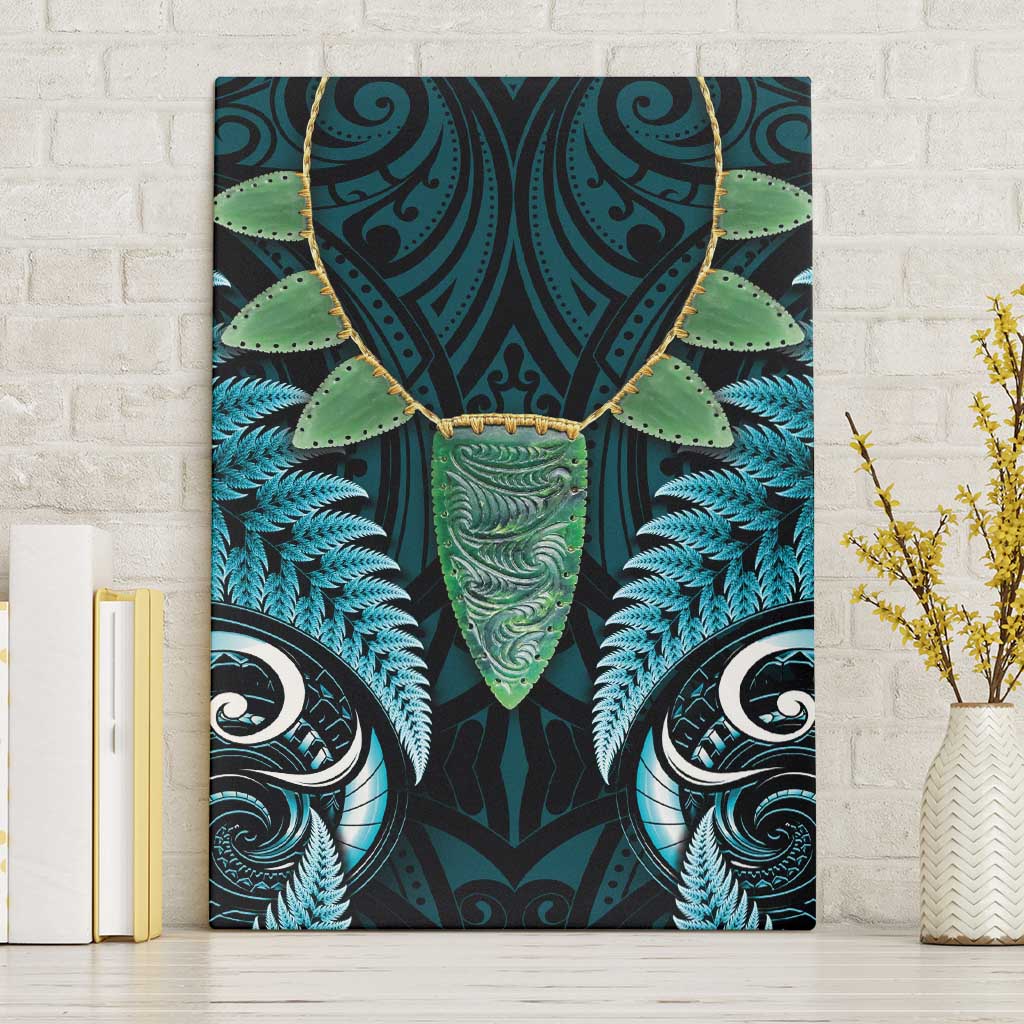 Aotearoa Pounamu Niho Canvas Wall Art Silver Fern Mix Maori Pattern - Turquoise LT14 Without Frame Turquoise - Polynesian Pride