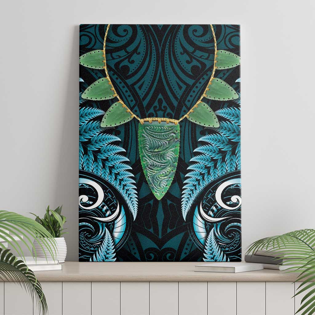 Aotearoa Pounamu Niho Canvas Wall Art Silver Fern Mix Maori Pattern - Turquoise LT14 - Polynesian Pride