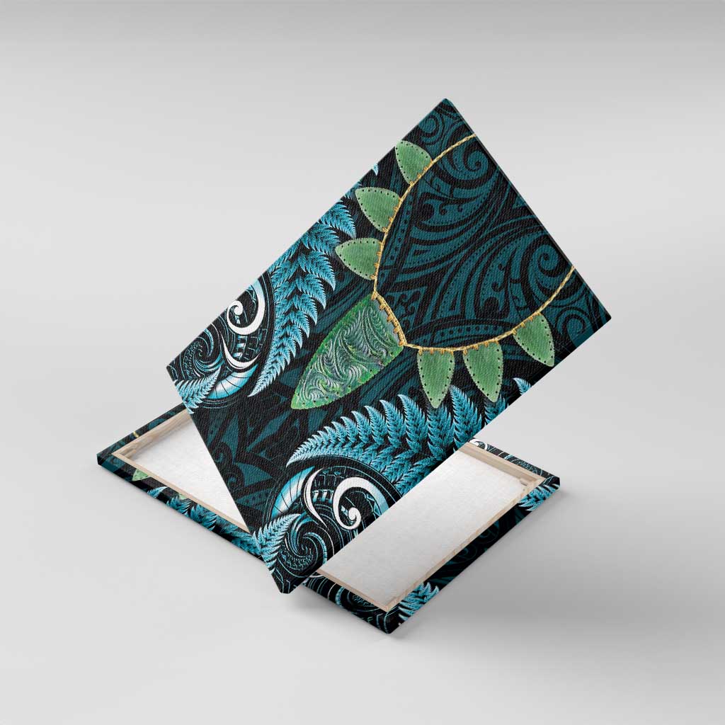 Aotearoa Pounamu Niho Canvas Wall Art Silver Fern Mix Maori Pattern - Turquoise LT14 With Frame Turquoise - Polynesian Pride