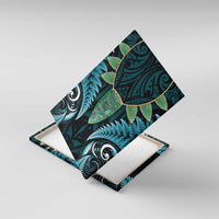 Aotearoa Pounamu Niho Canvas Wall Art Silver Fern Mix Maori Pattern - Turquoise LT14 With Frame Turquoise - Polynesian Pride