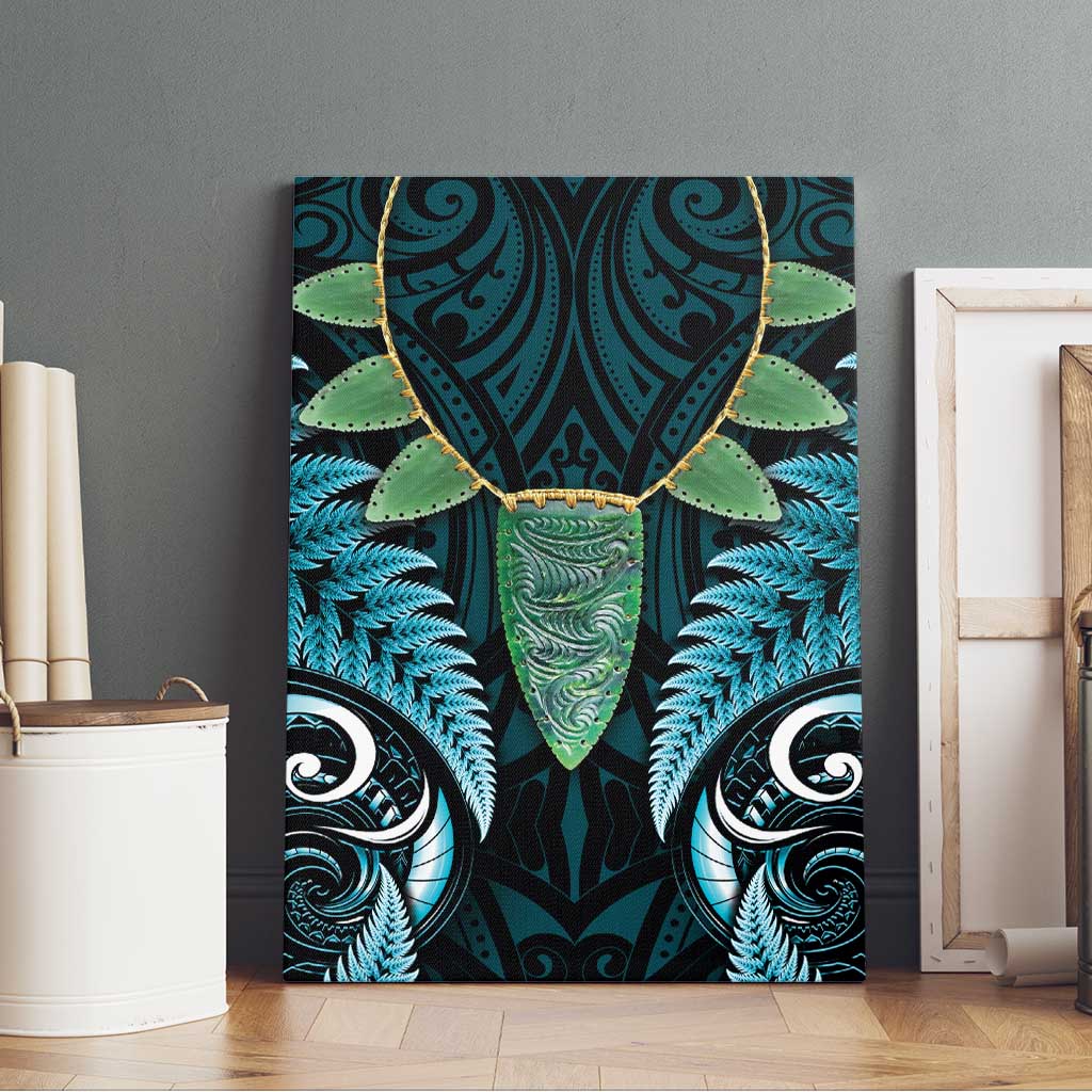 Aotearoa Pounamu Niho Canvas Wall Art Silver Fern Mix Maori Pattern - Turquoise LT14 - Polynesian Pride
