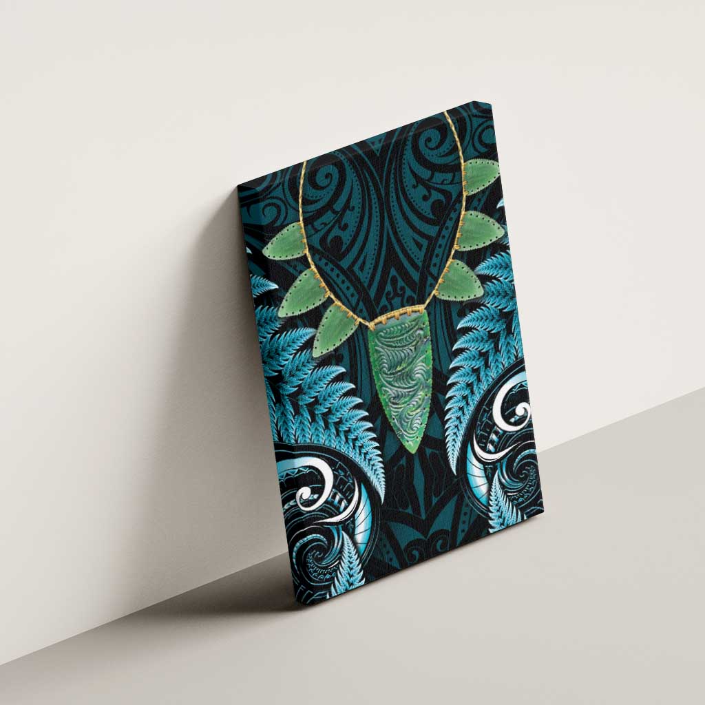 Aotearoa Pounamu Niho Canvas Wall Art Silver Fern Mix Maori Pattern - Turquoise LT14 - Polynesian Pride