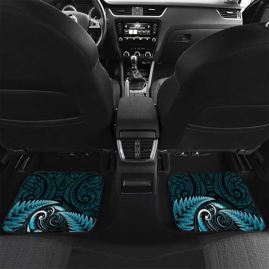 Aotearoa Pounamu Niho Car Mats Silver Fern Mix Maori Pattern - Turquoise LT14 Set 2pcs - Back Turquoise - Polynesian Pride
