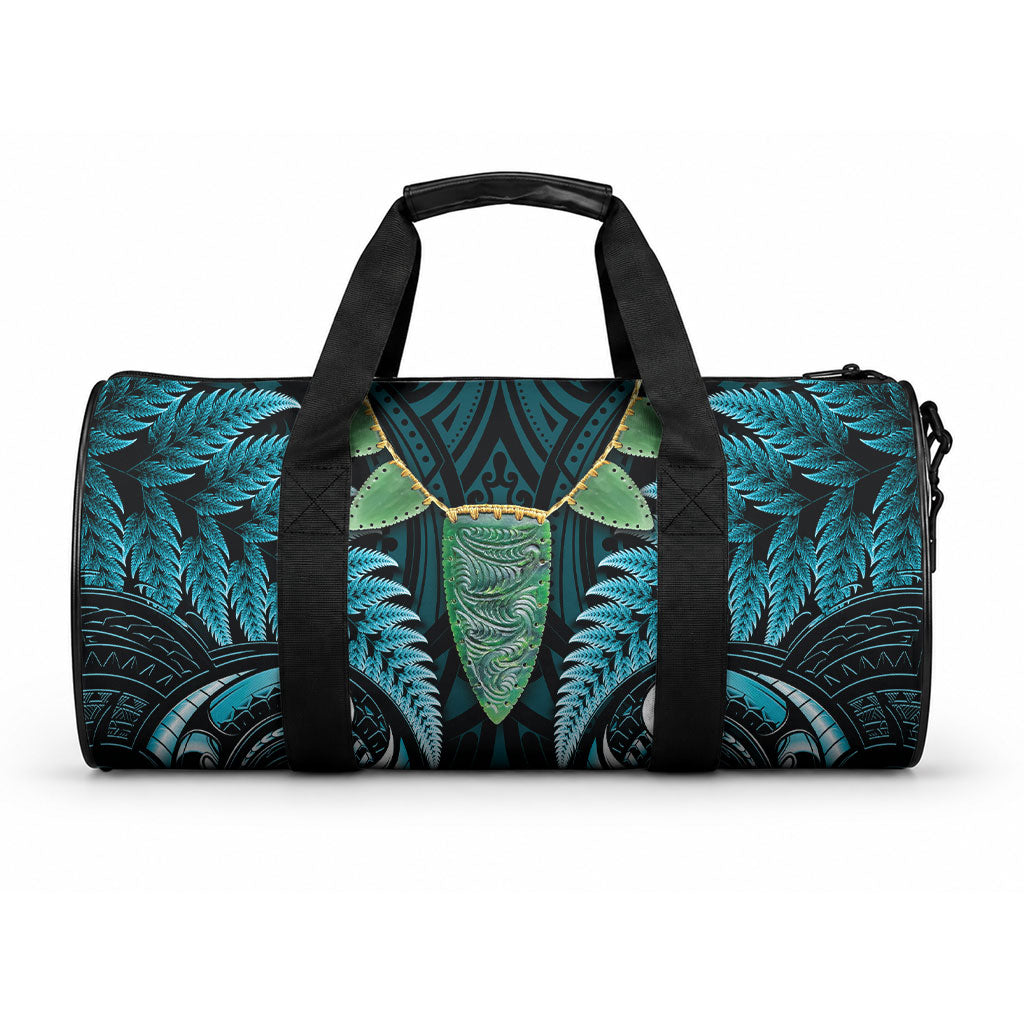 Aotearoa Pounamu Niho Duffle Bag Silver Fern Mix Maori Pattern - Turquoise LT14 One size Turquoise - Polynesian Pride