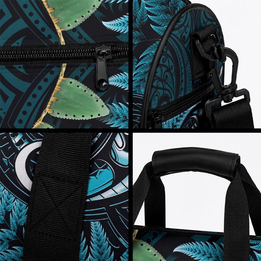 Aotearoa Pounamu Niho Duffle Bag Silver Fern Mix Maori Pattern - Turquoise LT14 - Polynesian Pride