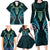 Aotearoa Pounamu Niho Family Matching Long Sleeve Bodycon Dress and Hawaiian Shirt Silver Fern Mix Maori Pattern - Turquoise