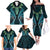 Aotearoa Pounamu Niho Family Matching Off The Shoulder Long Sleeve Dress and Hawaiian Shirt Silver Fern Mix Maori Pattern - Turquoise