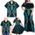 Aotearoa Pounamu Niho Family Matching Off Shoulder Maxi Dress and Hawaiian Shirt Silver Fern Mix Maori Pattern - Turquoise