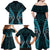 Aotearoa Pounamu Niho Family Matching Off Shoulder Maxi Dress and Hawaiian Shirt Silver Fern Mix Maori Pattern - Turquoise