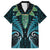 Aotearoa Pounamu Niho Family Matching Off Shoulder Short Dress and Hawaiian Shirt Silver Fern Mix Maori Pattern - Turquoise