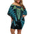 Aotearoa Pounamu Niho Family Matching Off Shoulder Short Dress and Hawaiian Shirt Silver Fern Mix Maori Pattern - Turquoise