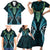 Aotearoa Pounamu Niho Family Matching Short Sleeve Bodycon Dress and Hawaiian Shirt Silver Fern Mix Maori Pattern - Turquoise