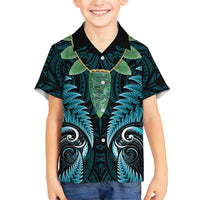 Aotearoa Pounamu Niho Family Matching Tank Maxi Dress and Hawaiian Shirt Silver Fern Mix Maori Pattern - Turquoise