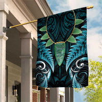 Aotearoa Pounamu Niho Garden Flag Silver Fern Mix Maori Pattern - Turquoise LT14 House Flag Turquoise - Polynesian Pride