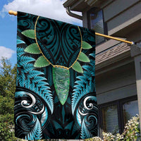 Aotearoa Pounamu Niho Garden Flag Silver Fern Mix Maori Pattern - Turquoise LT14 - Polynesian Pride