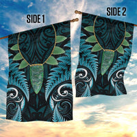 Aotearoa Pounamu Niho Garden Flag Silver Fern Mix Maori Pattern - Turquoise LT14 - Polynesian Pride