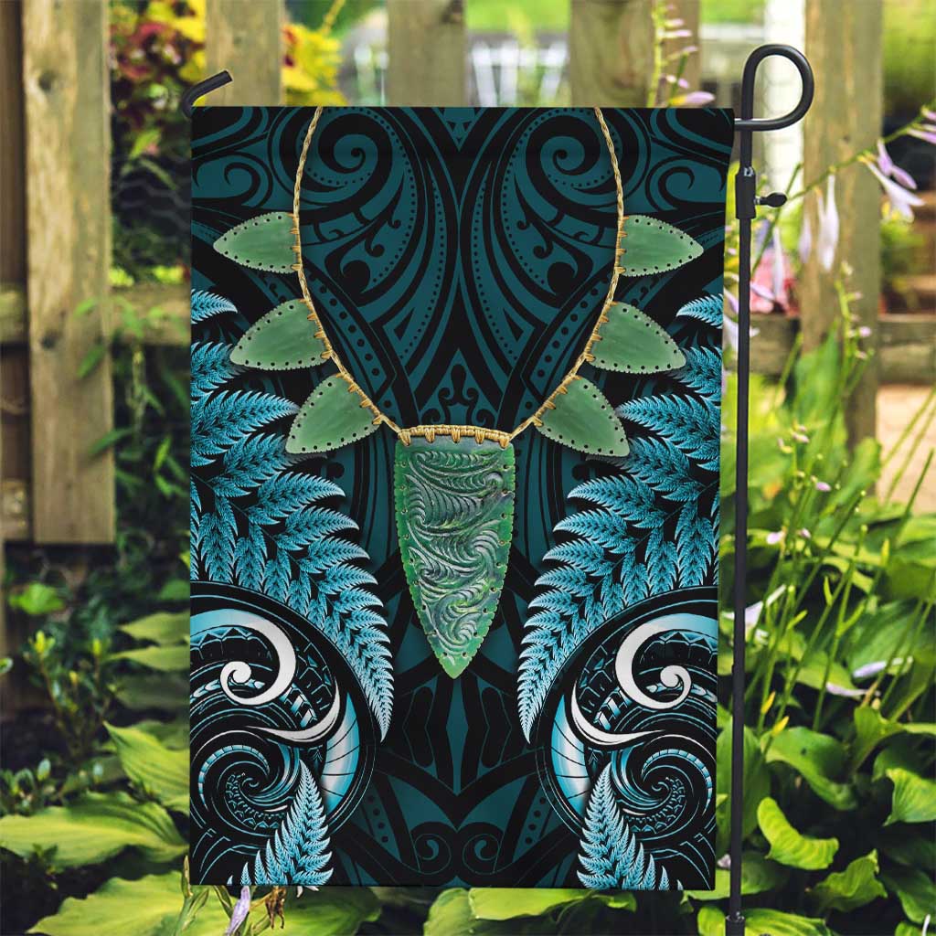 Aotearoa Pounamu Niho Garden Flag Silver Fern Mix Maori Pattern - Turquoise LT14 Garden Flag Turquoise - Polynesian Pride