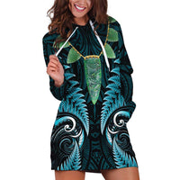 Aotearoa Pounamu Niho Hoodie Dress Silver Fern Mix Maori Pattern - Turquoise LT14 Turquoise - Polynesian Pride