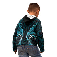 Aotearoa Pounamu Niho Kid Hoodie Silver Fern Mix Maori Pattern - Turquoise