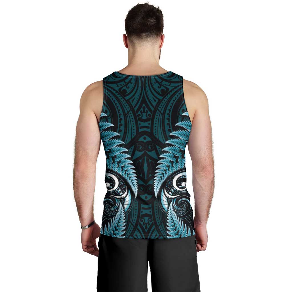 Aotearoa Pounamu Niho Men Tank Top Silver Fern Mix Maori Pattern - Turquoise LT14 - Polynesian Pride