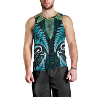 Aotearoa Pounamu Niho Men Tank Top Silver Fern Mix Maori Pattern - Turquoise LT14 - Polynesian Pride