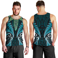 Aotearoa Pounamu Niho Men Tank Top Silver Fern Mix Maori Pattern - Turquoise LT14 - Polynesian Pride
