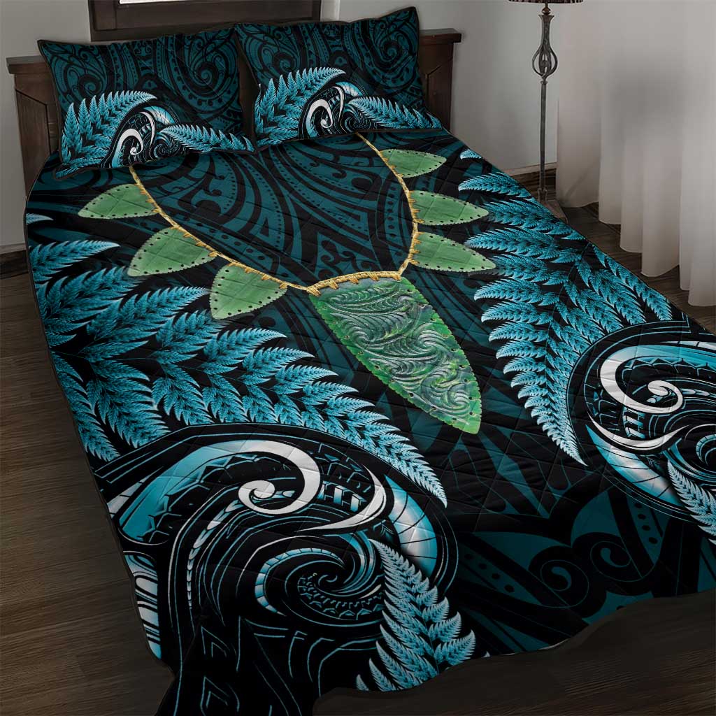 Aotearoa Pounamu Niho Quilt Bed Set Silver Fern Mix Maori Pattern - Turquoise LT14 Turquoise - Polynesian Pride
