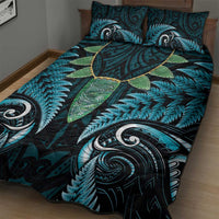 Aotearoa Pounamu Niho Quilt Bed Set Silver Fern Mix Maori Pattern - Turquoise LT14 - Polynesian Pride