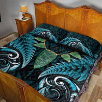 Aotearoa Pounamu Niho Quilt Bed Set Silver Fern Mix Maori Pattern - Turquoise LT14 - Polynesian Pride