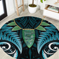 Aotearoa Pounamu Niho Round Carpet Silver Fern Mix Maori Pattern - Turquoise