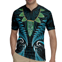 Aotearoa Pounamu Niho Rugby Jersey Silver Fern Mix Maori Pattern - Turquoise LT14 - Polynesian Pride