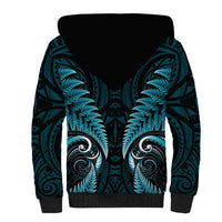 Aotearoa Pounamu Niho Sherpa Hoodie Silver Fern Mix Maori Pattern - Turquoise
