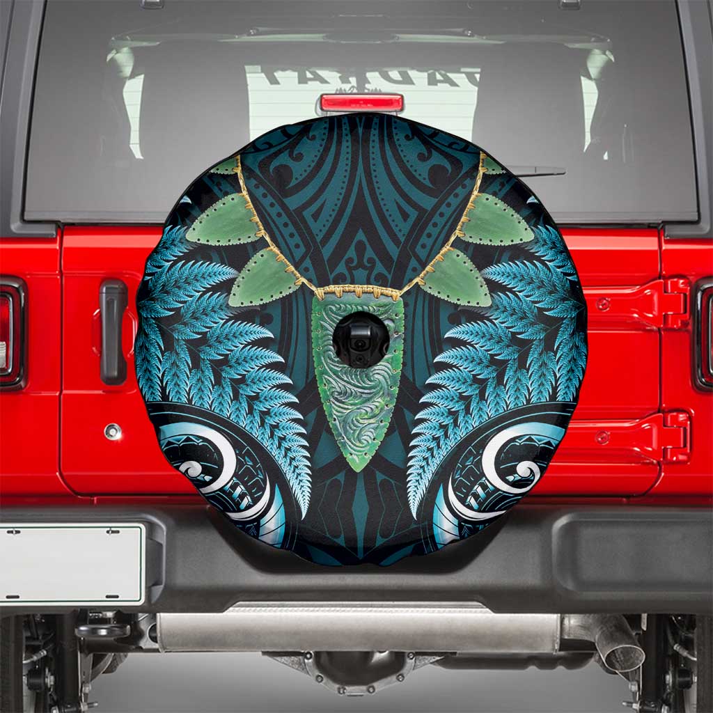Aotearoa Pounamu Niho Spare Tire Cover Silver Fern Mix Maori Pattern - Turquoise LT14 - Polynesian Pride