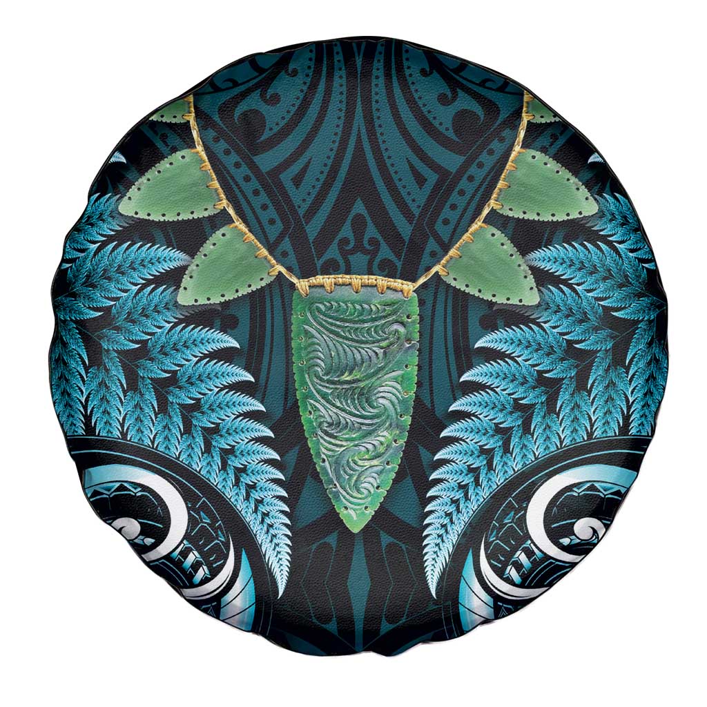 Aotearoa Pounamu Niho Spare Tire Cover Silver Fern Mix Maori Pattern - Turquoise LT14 - Polynesian Pride