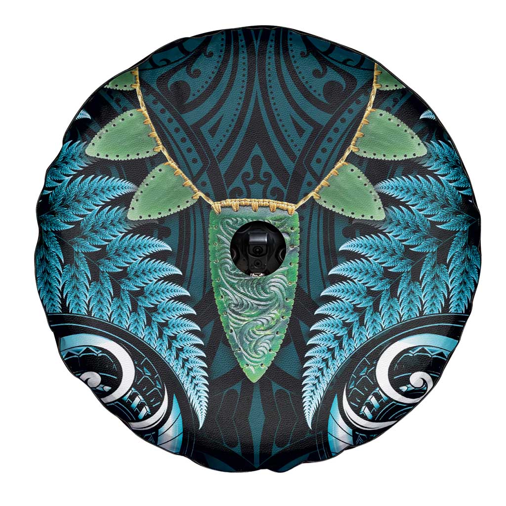 Aotearoa Pounamu Niho Spare Tire Cover Silver Fern Mix Maori Pattern - Turquoise LT14 - Polynesian Pride