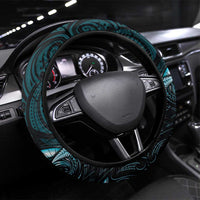 Aotearoa Pounamu Niho Steering Wheel Cover Silver Fern Mix Maori Pattern - Turquoise LT14 Universal Fit Turquoise - Polynesian Pride