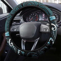 Aotearoa Pounamu Niho Steering Wheel Cover Silver Fern Mix Maori Pattern - Turquoise LT14 - Polynesian Pride