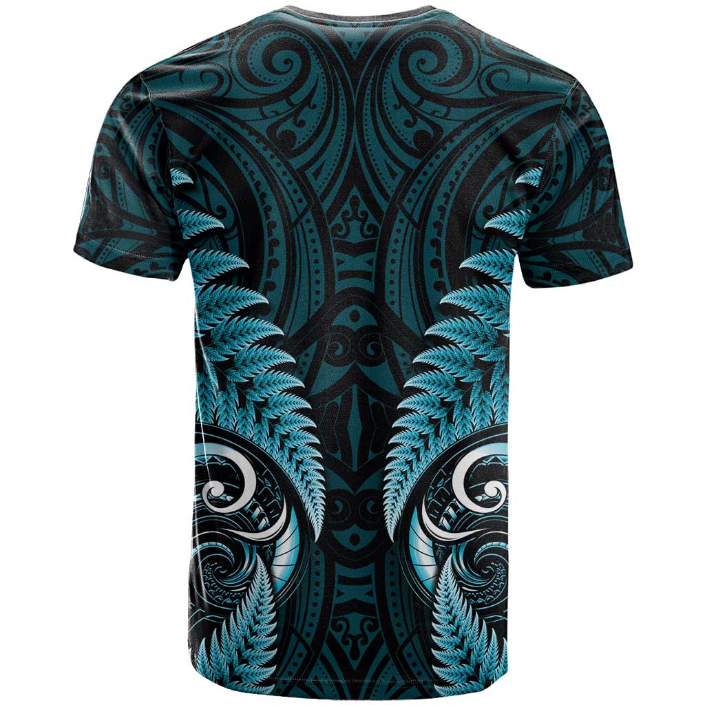 Aotearoa Pounamu Niho T Shirt Silver Fern Mix Maori Pattern - Turquoise LT14 - Polynesian Pride