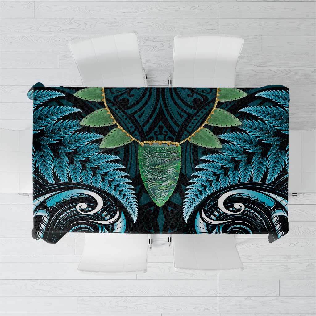 Aotearoa Pounamu Niho Tablecloth Silver Fern Mix Maori Pattern - Turquoise LT14 Turquoise - Polynesian Pride