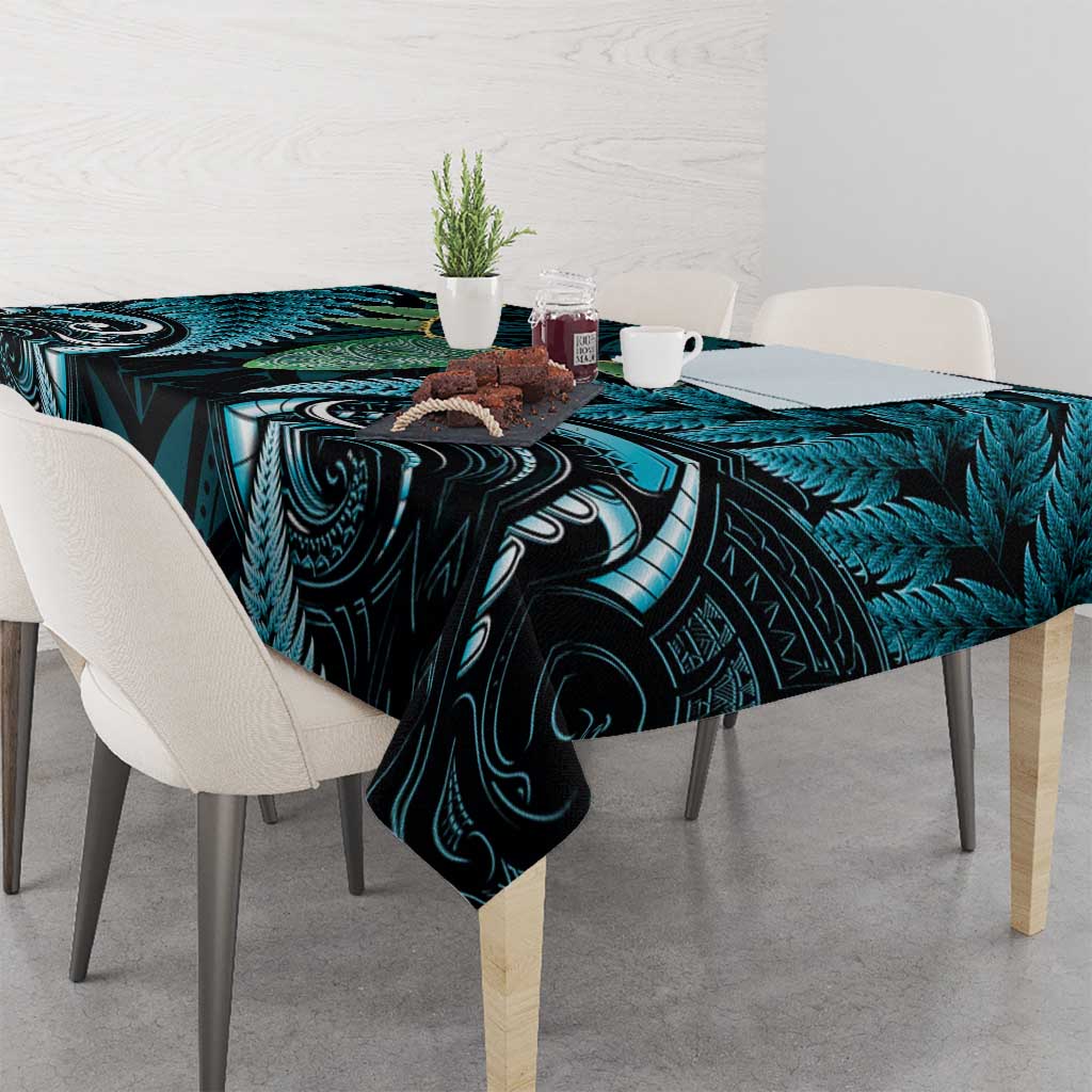 Aotearoa Pounamu Niho Tablecloth Silver Fern Mix Maori Pattern - Turquoise LT14 - Polynesian Pride