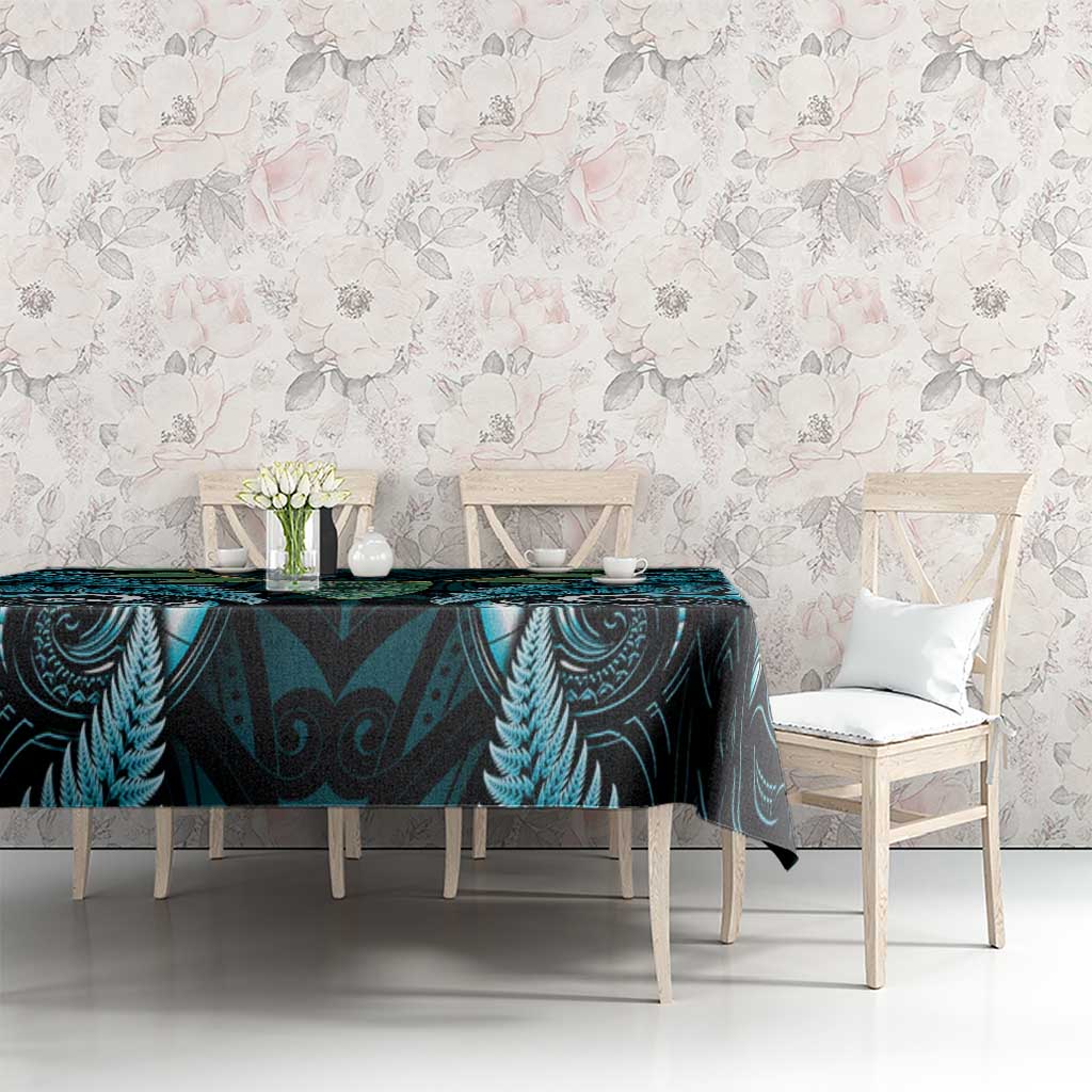 Aotearoa Pounamu Niho Tablecloth Silver Fern Mix Maori Pattern - Turquoise LT14 - Polynesian Pride