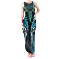 Aotearoa Pounamu Niho Tank Maxi Dress Silver Fern Mix Maori Pattern - Turquoise LT14 Women Turquoise - Polynesian Pride